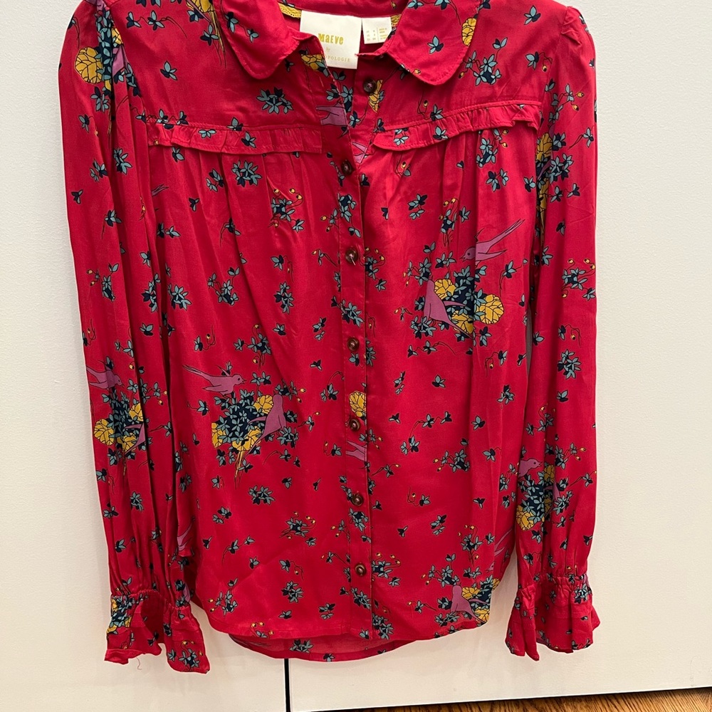 Maeve Red Floral Button Down Shirt